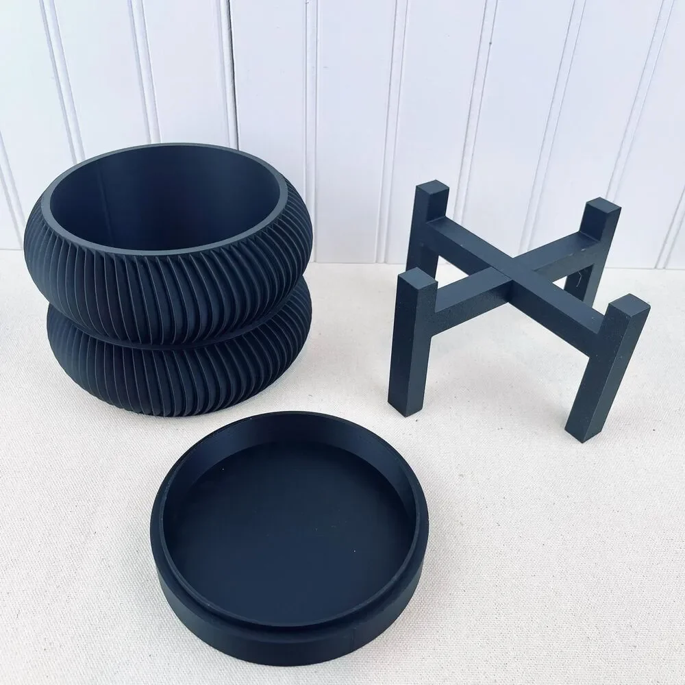 Ribbed Indoor Planter Pot, Miko Planter Pot, Flower Pot, Drainage Tray and stand